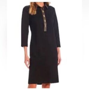 J. McLaughlin Falcon Dress Black Faux Leather Trim Gold Hardware Size XS